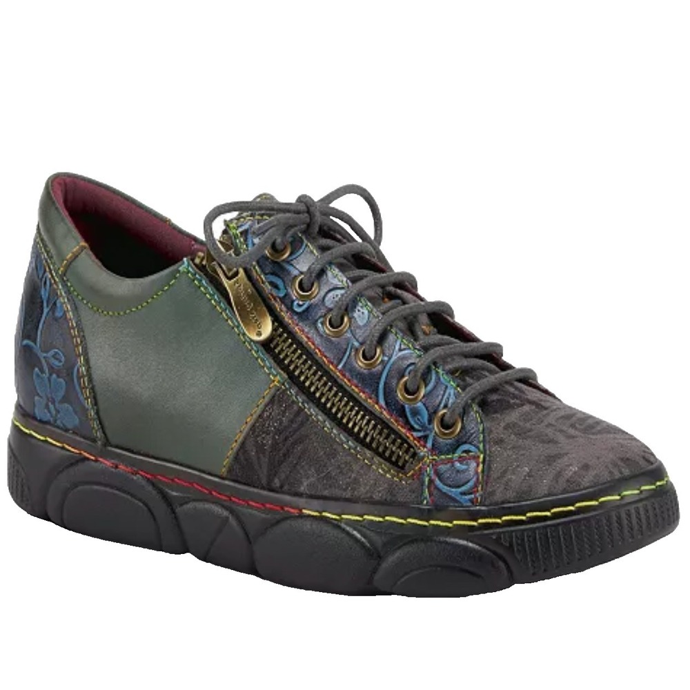 L'Artiste Spring Step Danli-Grym Lace Zipper Black Leather Sneaker Women 8 EU 39
